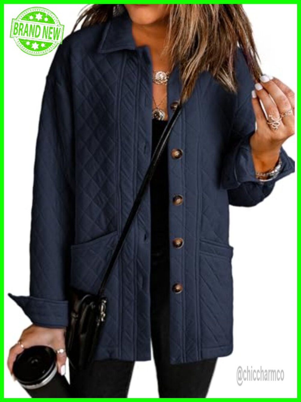 Quilted Button Down Shacket Jacket Lightweight Collared Coat with Pockets